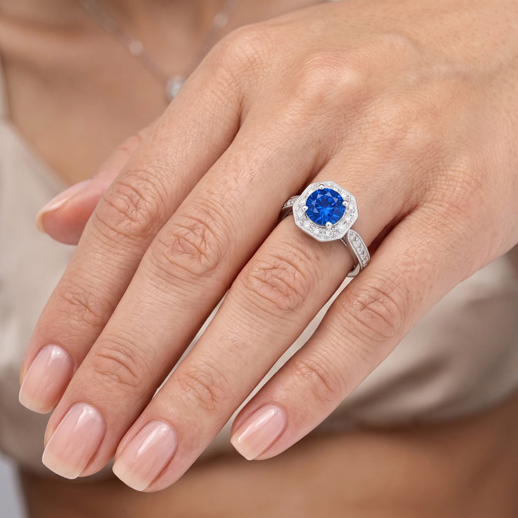 Bague de mariage saphir et diamant de 1.5 ct en or blanc 14k