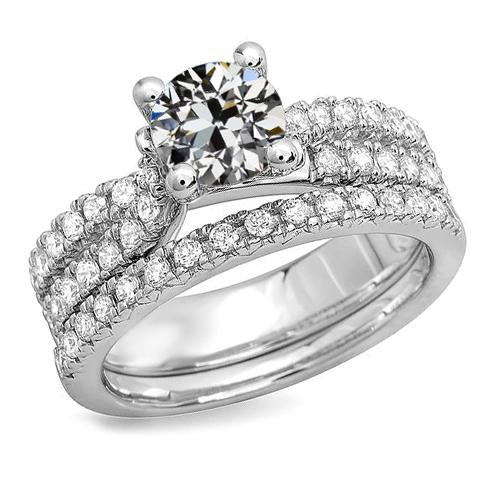 Bague de mariage sertie ronde vieille mine Véritable diamant taille bijoux dames 5 carats