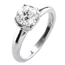 Bague de mariage solitaire ronde Vieux mineur Réel diamant demi lunette sertie 1 carat