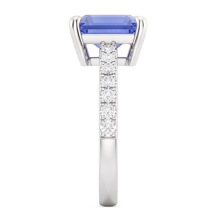 Bague de mariage solitaire saphir bleu émeraude avec accents de diamants 3 carats