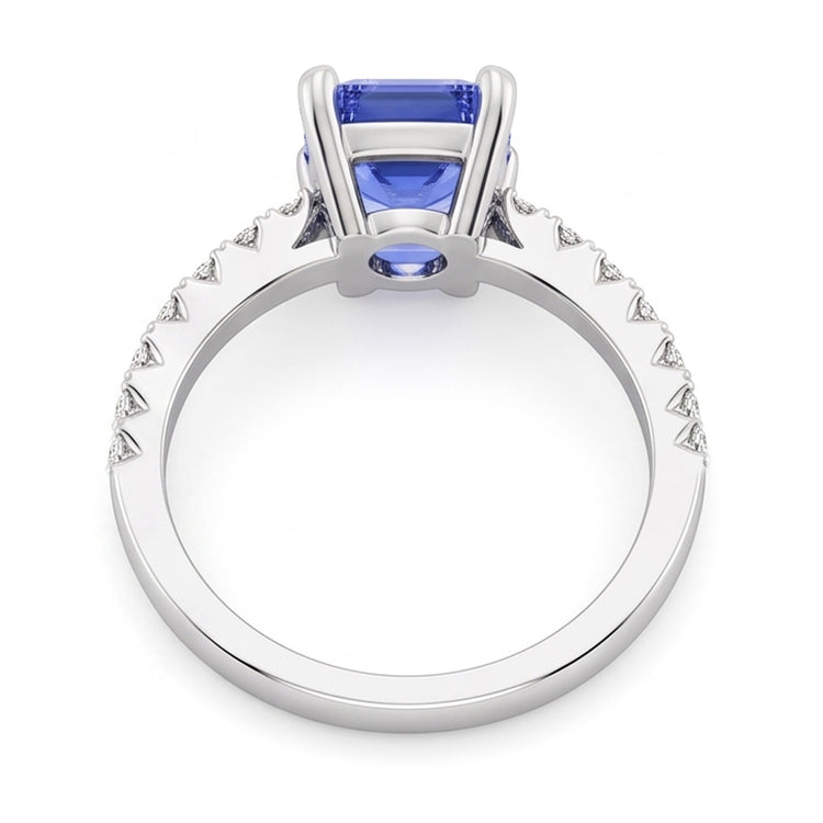 Bague de mariage solitaire saphir bleu émeraude avec accents de diamants 3 carats