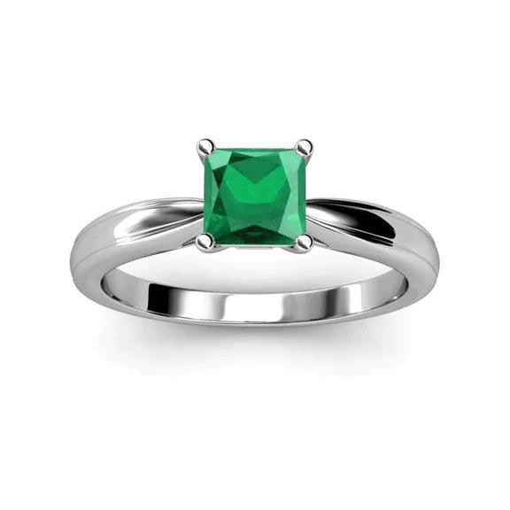 Bague de mariage solitaire taille princesse émeraude Vert 2.50 carats or blanc