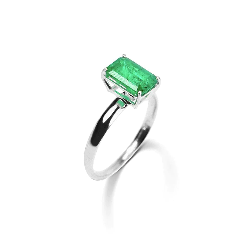 Bague de mariage`Vert Emeraude solitaire taille 10 carats blanc 14K