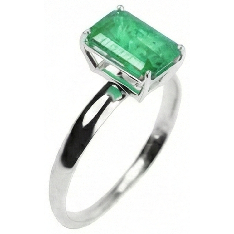 Bague de mariage`Vert Emeraude solitaire taille 10 carats blanc 14K