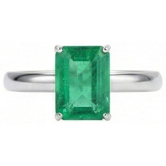 Bague de mariage`Vert Emeraude solitaire taille 10 carats blanc 14K