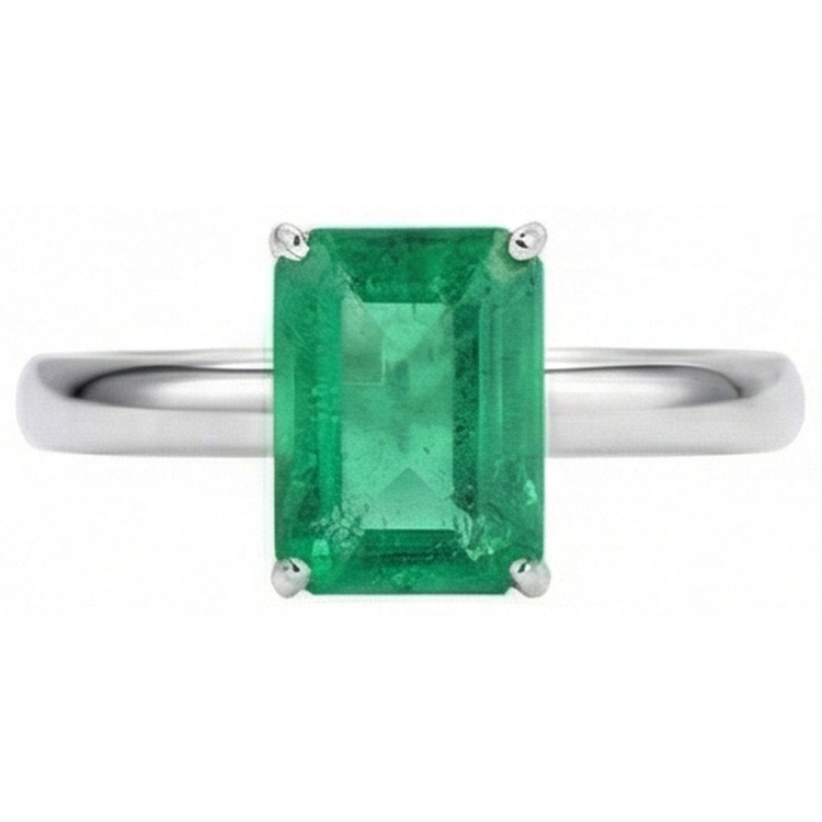 Bague de mariage`Vert Emeraude solitaire taille 10 carats blanc 14K