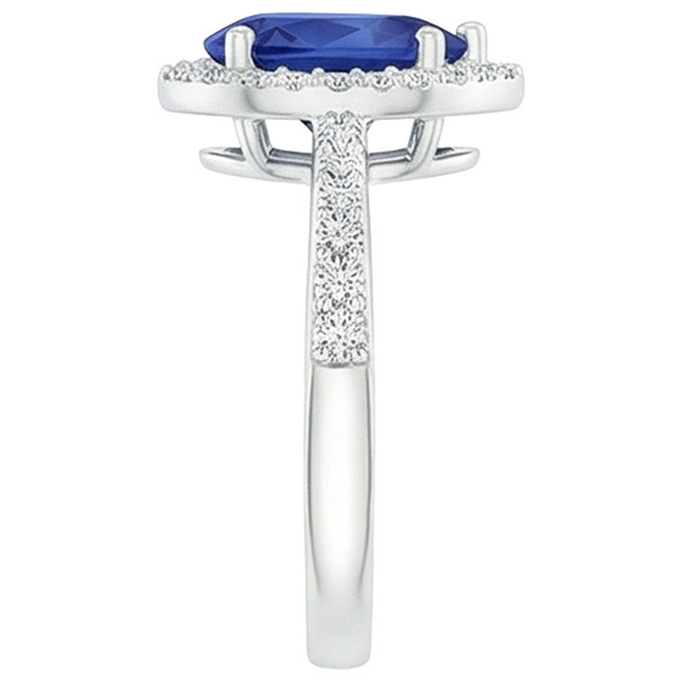 Bague de style goutte d'eau avec saphir bleu et diamants Halo avec accents de 5.50 carats