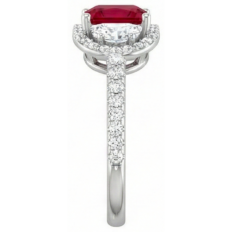 Bague de style trois pierres étincelante princesse rubis rouge 3 carats WG 14K