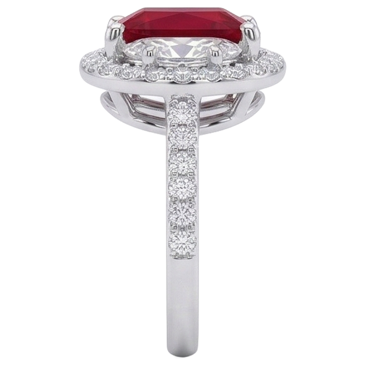 Bague de style trois pierres étincelante princesse rubis rouge 3 carats WG 14K