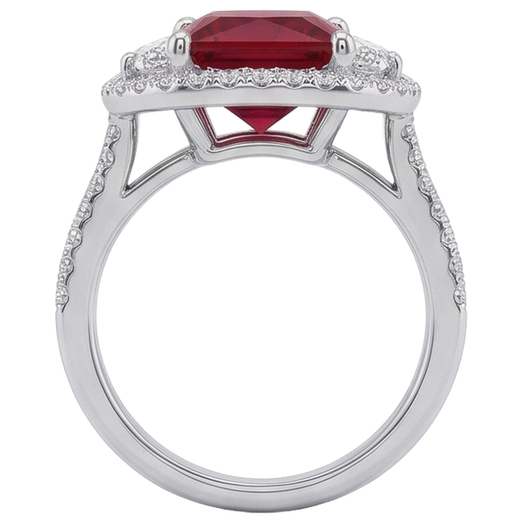 Bague de style trois pierres étincelante princesse rubis rouge 3 carats WG 14K