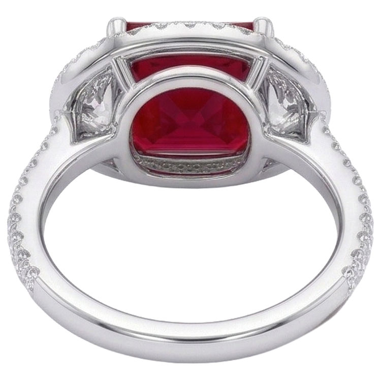 Bague de style trois pierres étincelante princesse rubis rouge 3 carats WG 14K