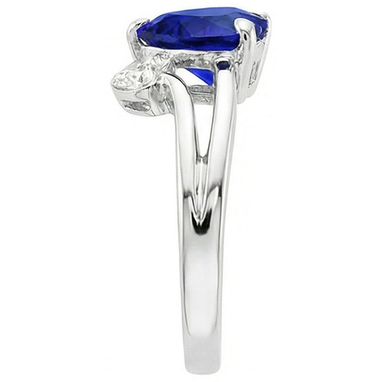 Bague diamant 2 pierres coeur saphir bleu profond tige fendue 2.25 carats