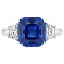 Bague diamant Asscher saphir bleu du Sri Lanka 2 ct. GT 14K