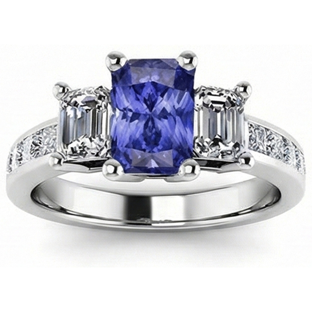 naturel princess saphir 3carats bague vue de face