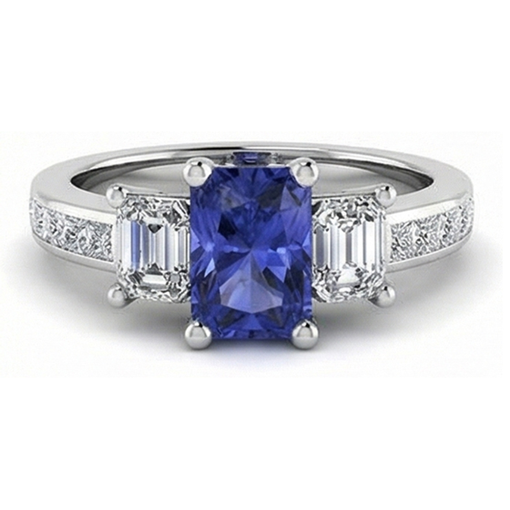 naturel princess saphir 3carats bague angle de côté
