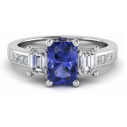 naturel princess saphir 3carats bague angle de côté