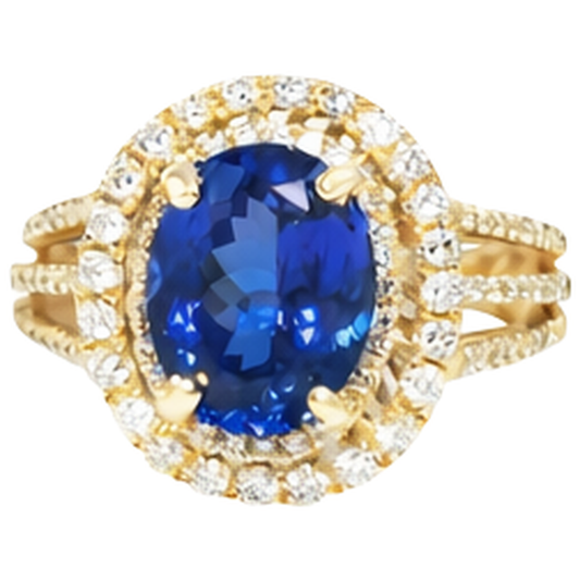 Bague diamant bleu tanzanite ovale en or jaune 6 carats 14 carats