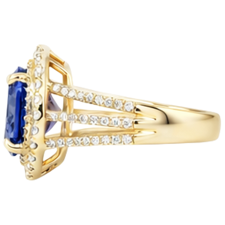 Bague diamant bleu tanzanite ovale en or jaune 6 carats 14 carats