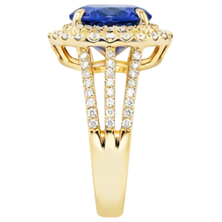 Bague diamant bleu tanzanite ovale en or jaune 6 carats 14 carats