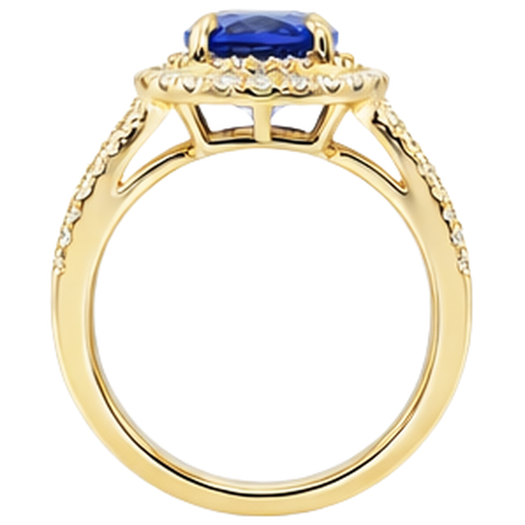 Bague diamant bleu tanzanite ovale en or jaune 6 carats 14 carats