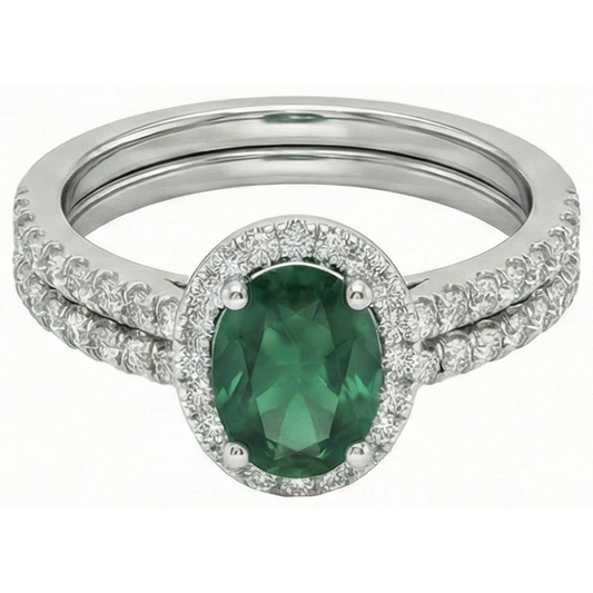 Bague diamant émeraude Vert en or blanc 14K pour femme 4.55 carats Joaillerie fine