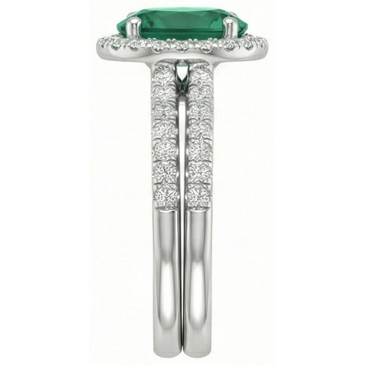 Bague diamant émeraude Vert en or blanc 14K pour femme 4.55 carats Joaillerie fine