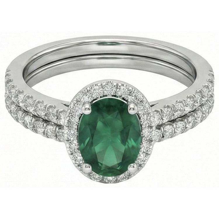 Bague diamant émeraude Vert en or blanc 14K pour femme 4.55 carats Joaillerie fine
