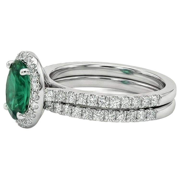 Bague diamant émeraude Vert en or blanc 14K pour femme 4.55 carats Joaillerie fine