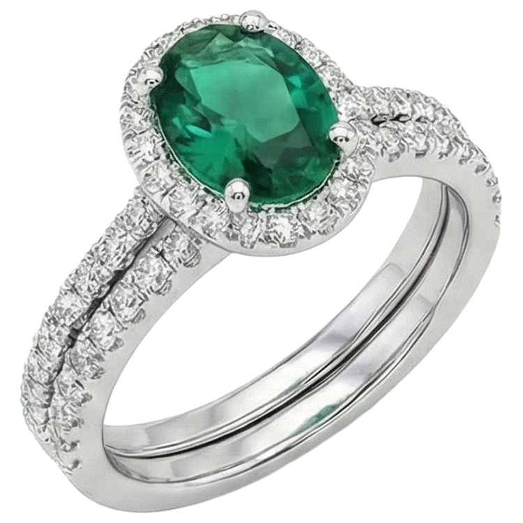 Bague diamant émeraude Vert en or blanc 14K pour femme 4.55 carats Joaillerie fine