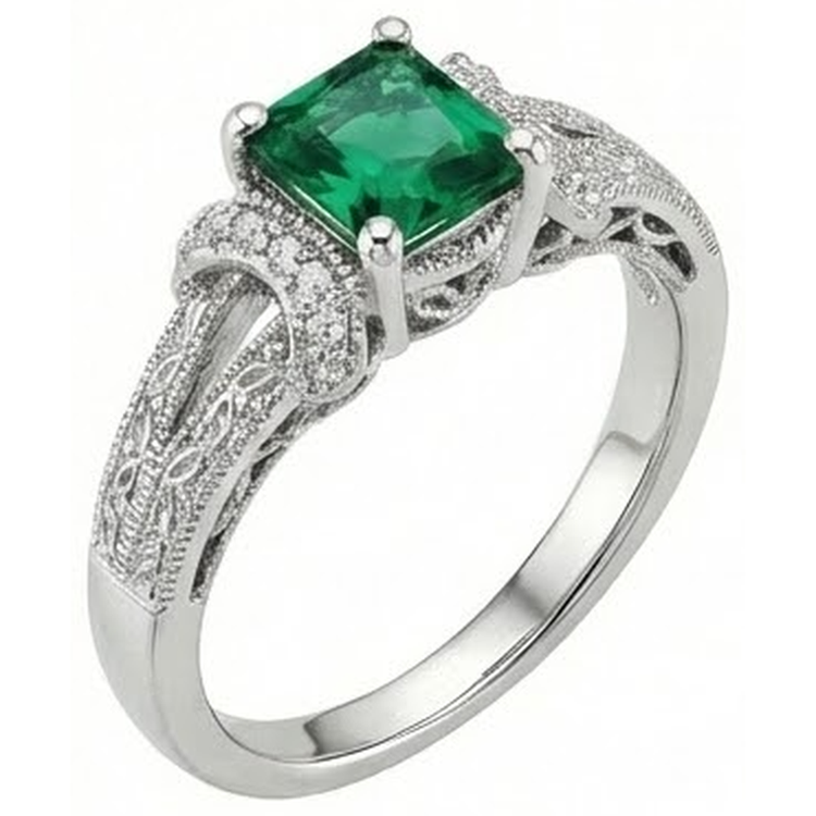 Bague diamant émeraude Vert taille princesse 6 carats en or blanc Joaillerie fine