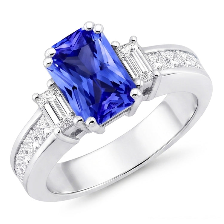 Bague diamant émeraude et saphir 3 pierres style 4.50 carats ensemble de canaux