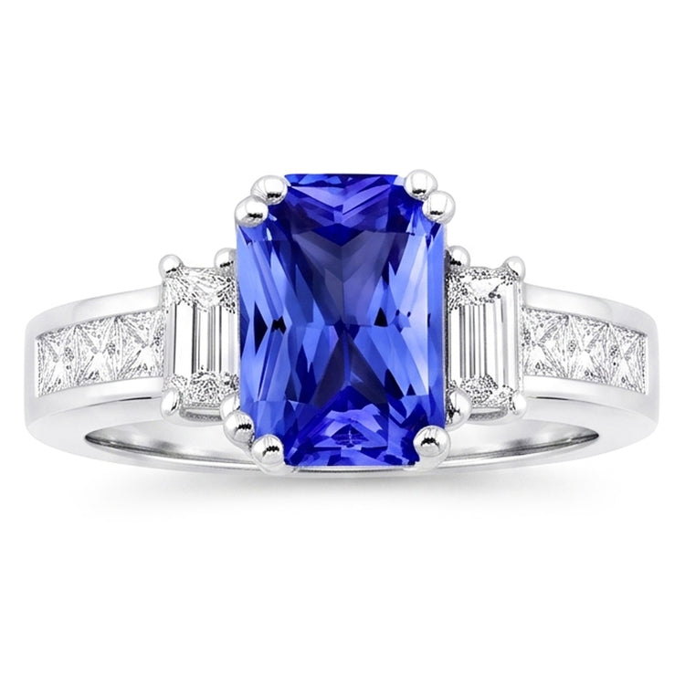 Bague diamant émeraude et saphir 3 pierres style 4.50 carats ensemble de canaux