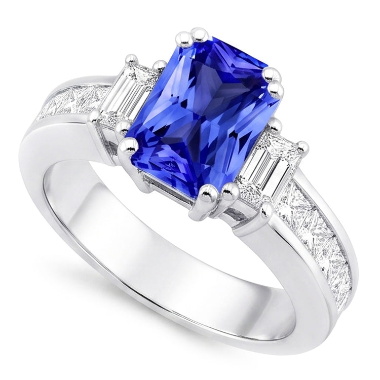 Bague diamant émeraude et saphir 3 pierres style 4.50 carats ensemble de canaux