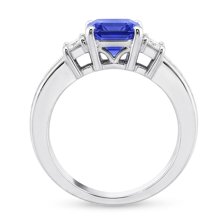 Bague diamant émeraude et saphir 3 pierres style 4.50 carats ensemble de canaux