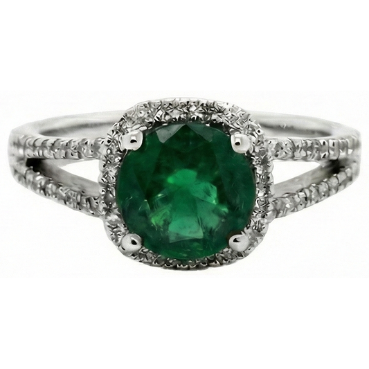 Bague diamant émeraude verte Coupe Ronde 6.55 ct or blanc 14k
