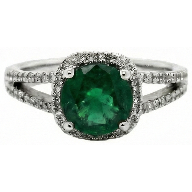 Bague diamant émeraude verte Coupe Ronde 6.55 ct or blanc 14k