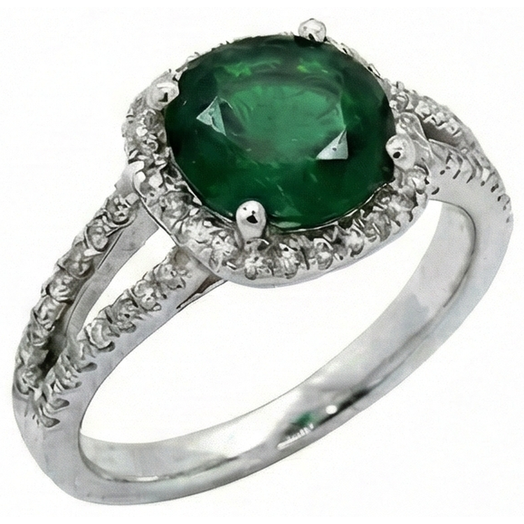 Bague diamant émeraude verte Coupe Ronde 6.55 ct or blanc 14k