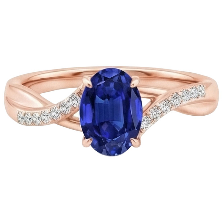 naturel oval saphir 3.75carats bague angle de côté