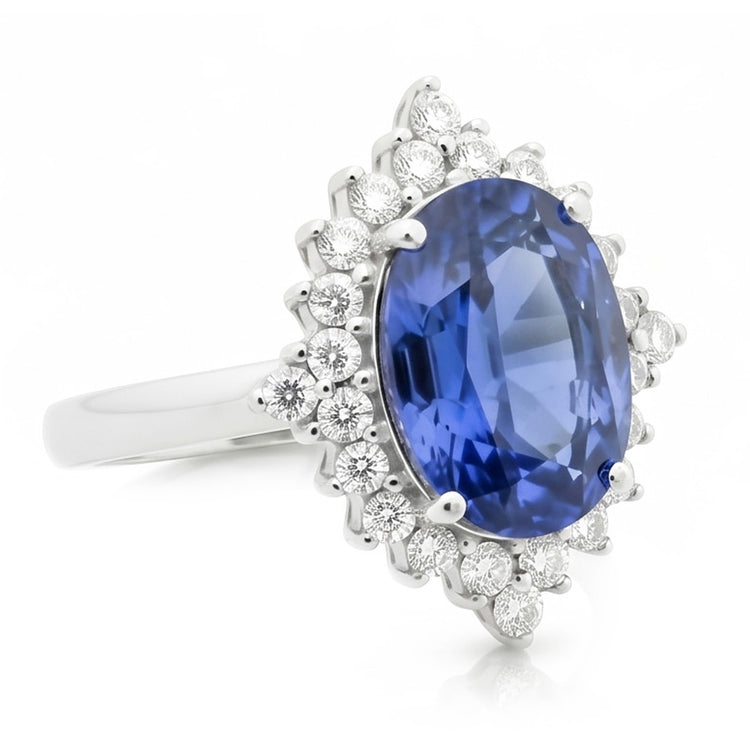 Bague diamant ovale saphir du Sri Lanka. bijoux en pierres précieuses de 8.51 carats