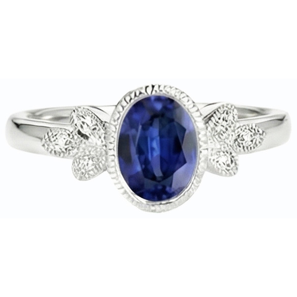 naturel oval saphir 3carats bague vue de dessus