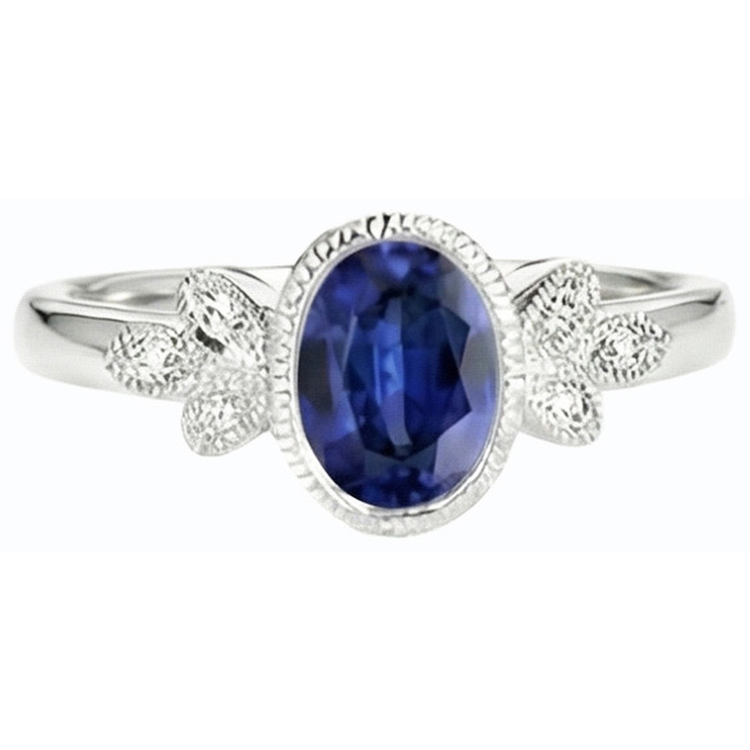 naturel oval saphir 3carats bague vue de dessus
