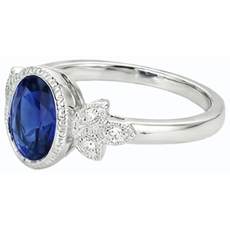 naturel oval saphir 3carats bague vue de profil