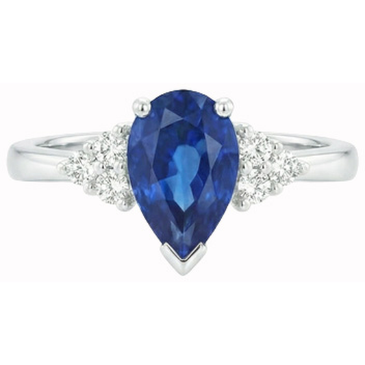 naturel pear saphir 1.85carats bague angle de côté