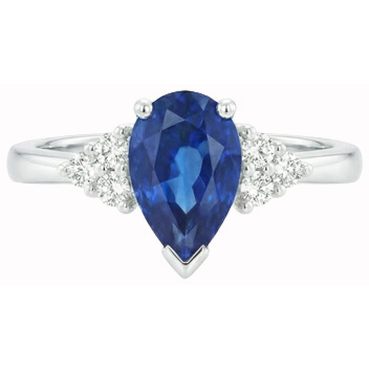 naturel pear saphir 1.85carats bague angle de côté