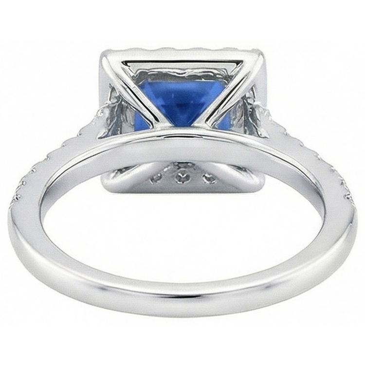 Bague diamant princesse saphir du Sri Lanka en or blanc 2.25 carats 14K