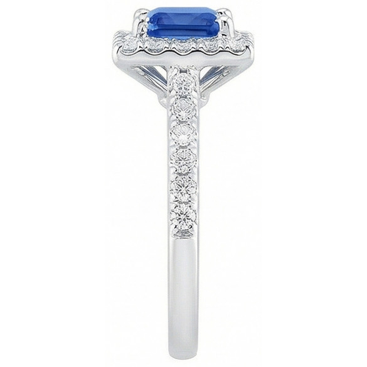 Bague diamant princesse saphir du Sri Lanka en or blanc 2.25 carats 14K