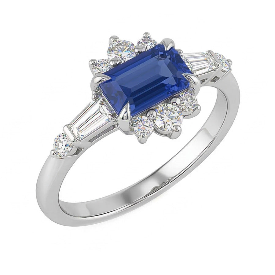 Bague diamant rond émeraude et saphir taille baguette 2.50 carats