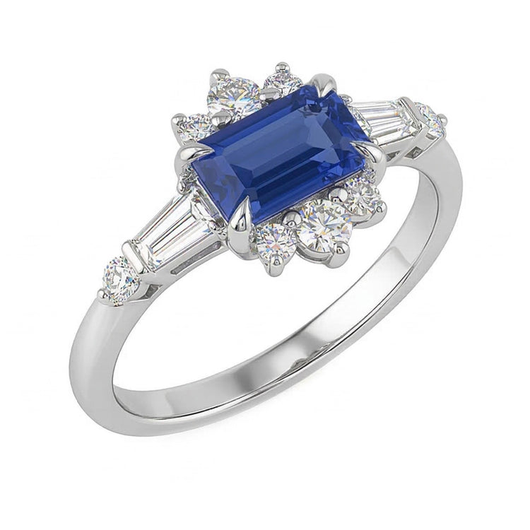 Bague diamant rond émeraude et saphir taille baguette 2.50 carats