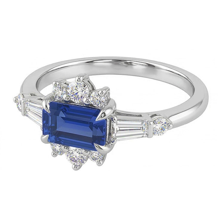 Bague diamant rond émeraude et saphir taille baguette 2.50 carats