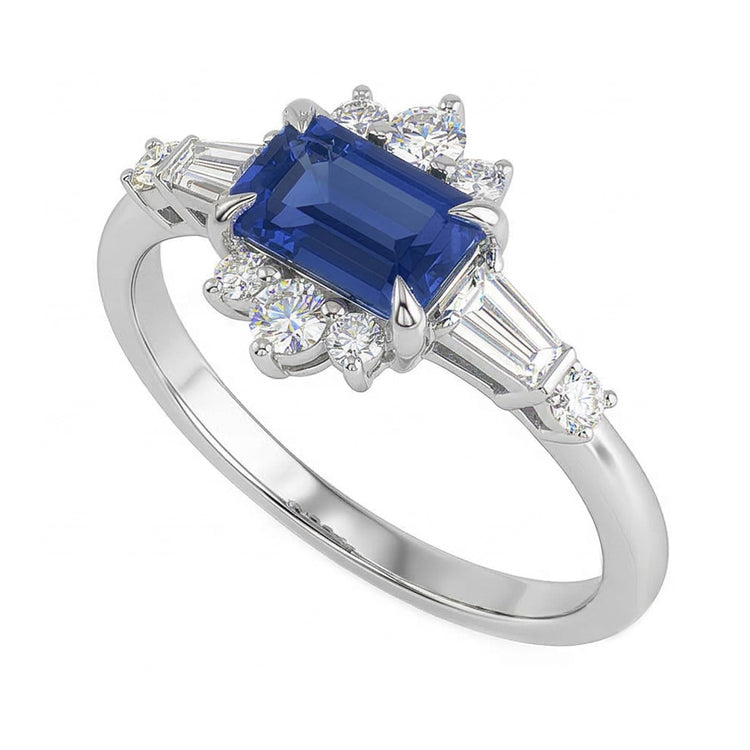 Bague diamant rond émeraude et saphir taille baguette 2.50 carats